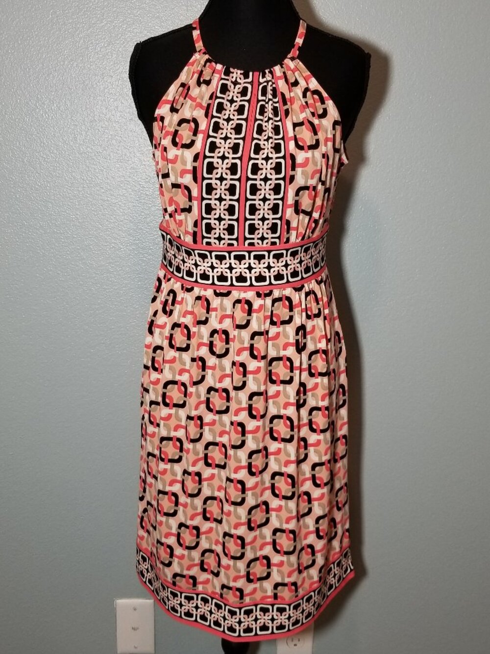 New York & Company Womens Small Pink Halter Midi Dress Retro‎ Coastal Wedding